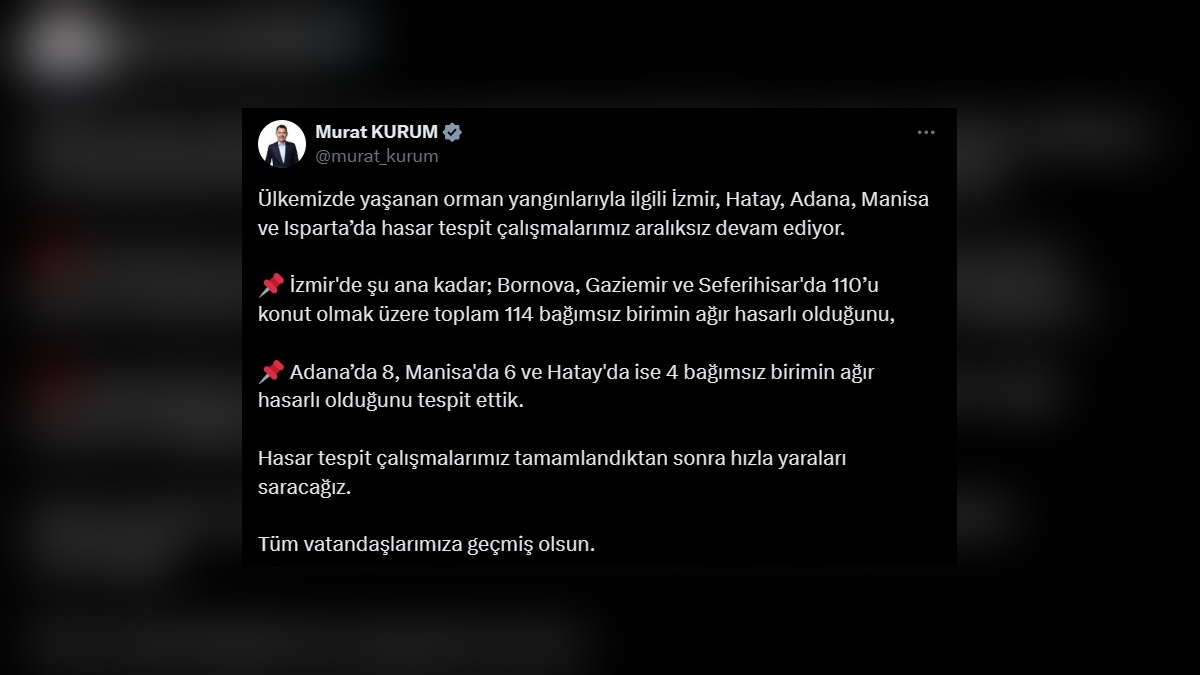 Kurum: 5 ildeki yangınlarda 132 bağımsız birim ağır hasarlı
