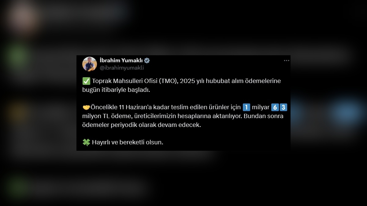 TMO, 1 milyar 63 milyon TL hububat alım ödemesini üreticilere aktardı