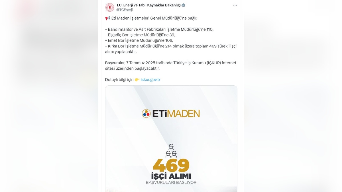 Eti Maden'e 469 sürekli işçi alımı