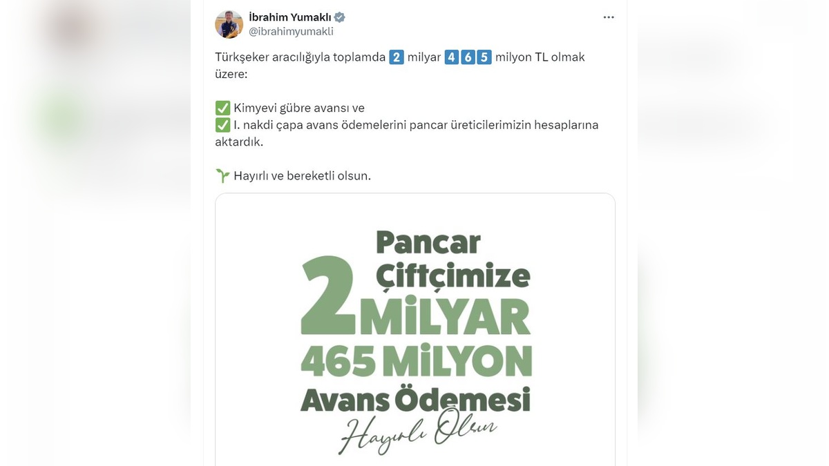 Yumaklı'dan müjdeli haber: 2 milyar 465 milyon TL pancar üreticilerine aktarıldı