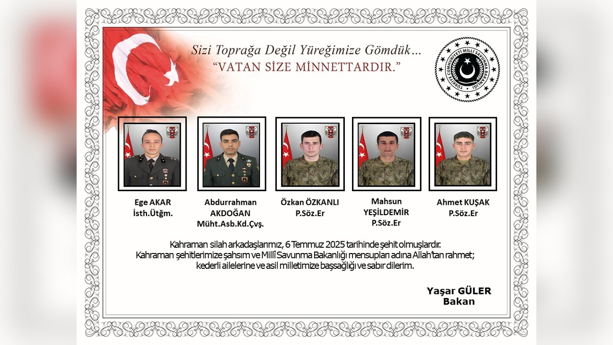 Bakan Güler'den şehitler için taziye mesajı