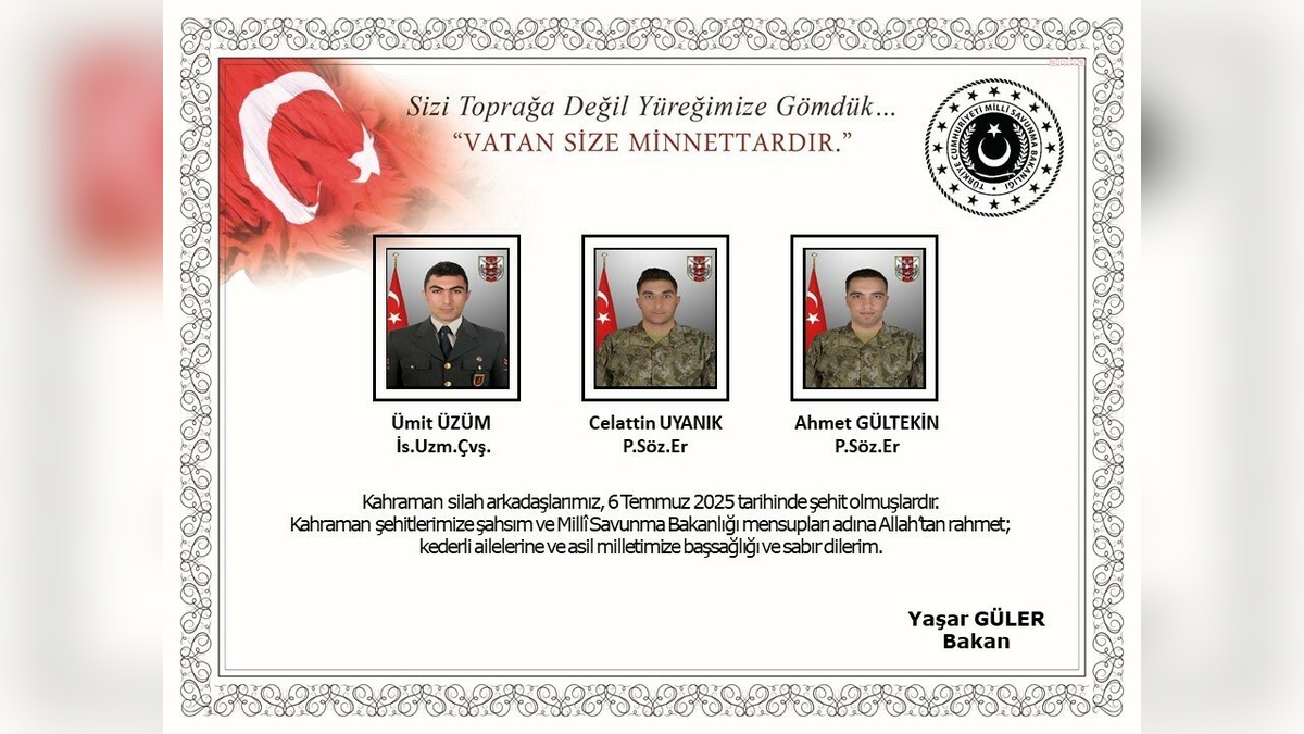 Pençe-Kilit Harekatı'nda metan gazından şehit olan 3 askerin kimliği açıklandı