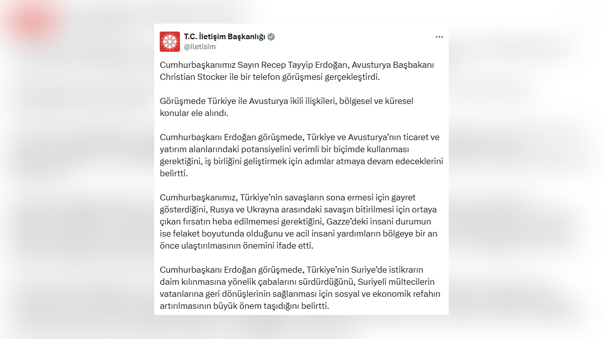 Erdoğan-Stocker görüşmesi: İkili ilişkiler ve bölgesel konular ele alındı