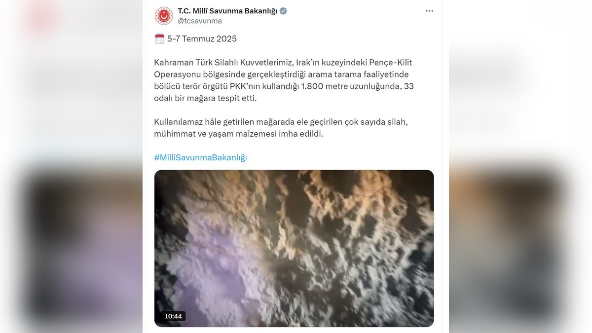 Pençe-Kilit Operasyonu'nda büyük başarı: 33 odalı, 1800 metrelik PKK mağarası etkisiz hale getirildi