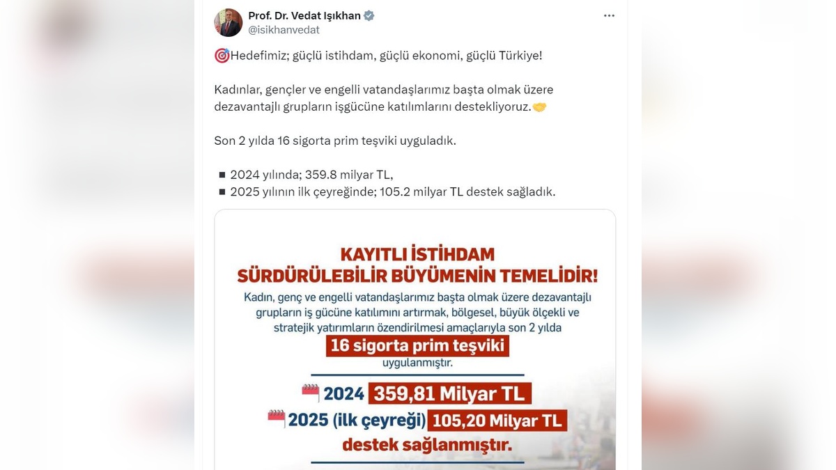 Işıkhan: Son iki yılda 16 sigorta prim teşviki uyguladık