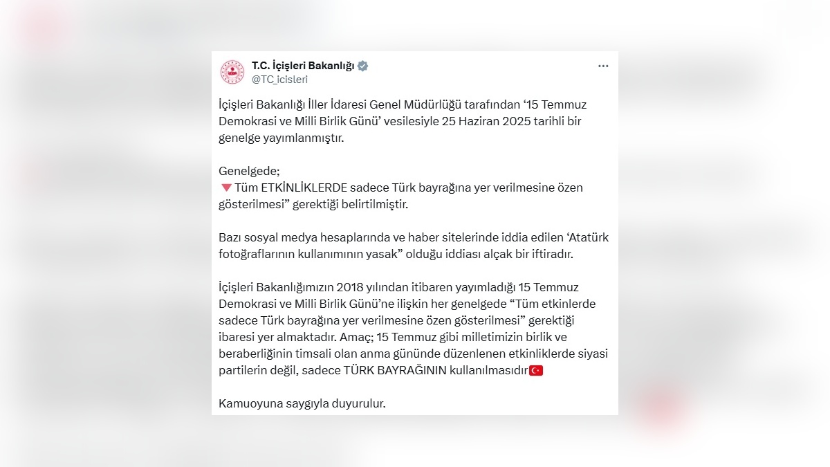 İçişleri Bakanlığı'ndan açıklama: Atatürk fotoğrafı yasağı iftira