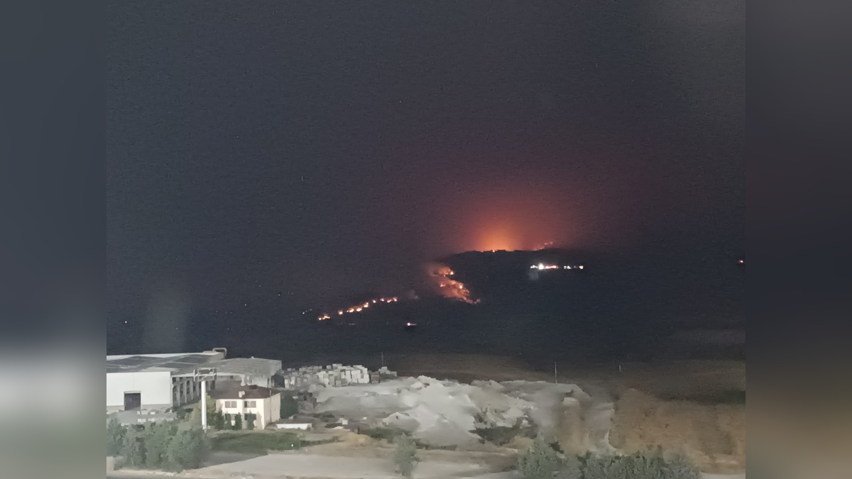 Geyve'de orman yangını geceyi aydınlattı
