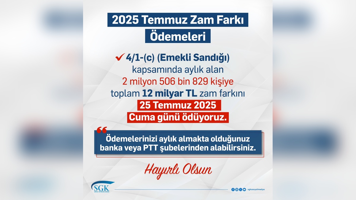 Emekli Sandığı zam farkı yatırılacak: 2 milyon 506 bin 829 kişiye 12 milyar TL