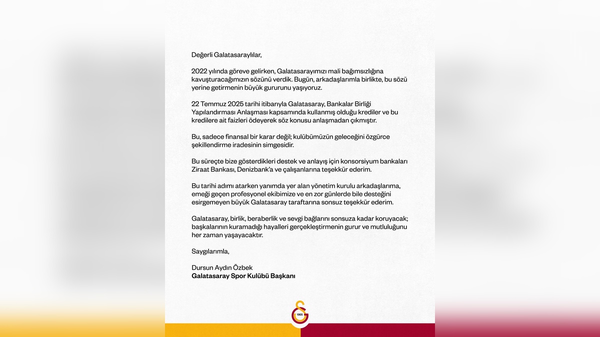 Galatasaray, Bankalar Birliği ile olan borçlarını kapattı