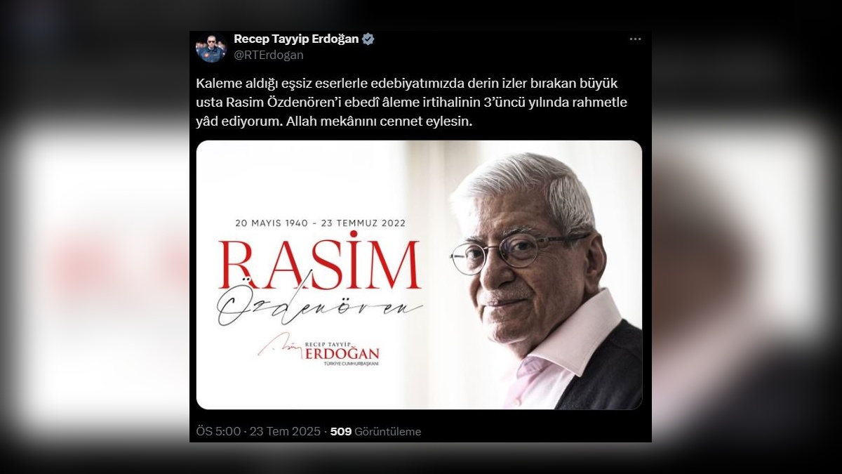 Erdoğan: Rasim Özdenören'i rahmetle anıyorum