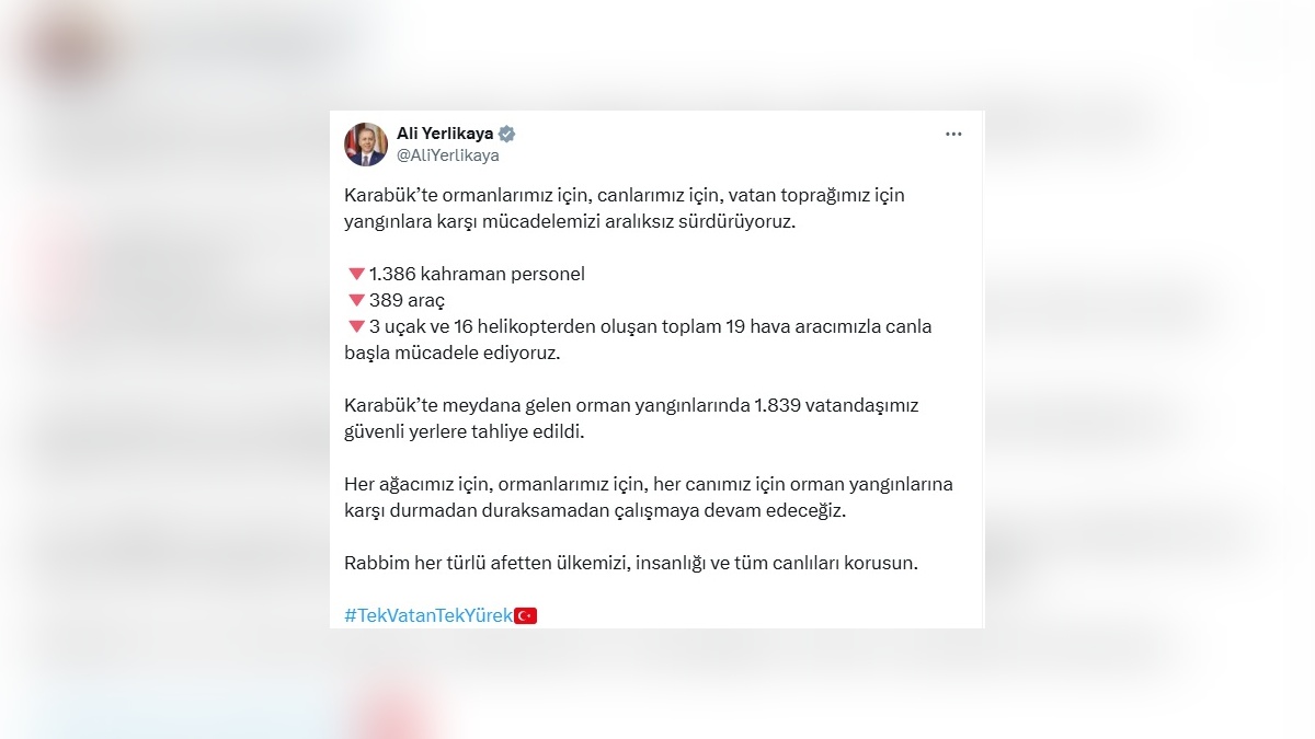 Yerlikaya: Karabük'te 1839 vatandaş tahliye edildi