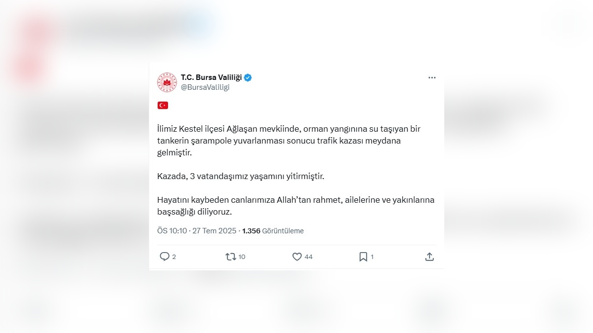 Bursa Valiliği: Orman yangını söndürme çalışmasında 3 kişi hayatını kaybetti