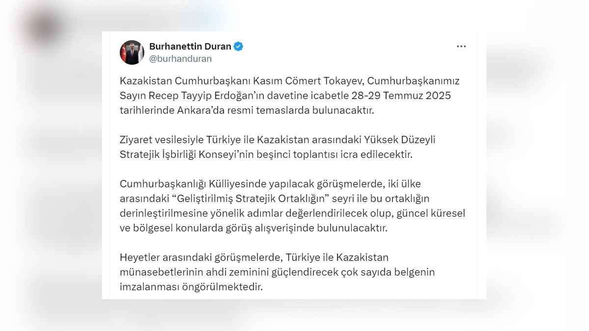 Tokayev, Erdoğan'ın davetine icabetle Ankara'da: Stratejik ortaklık görüşülecek