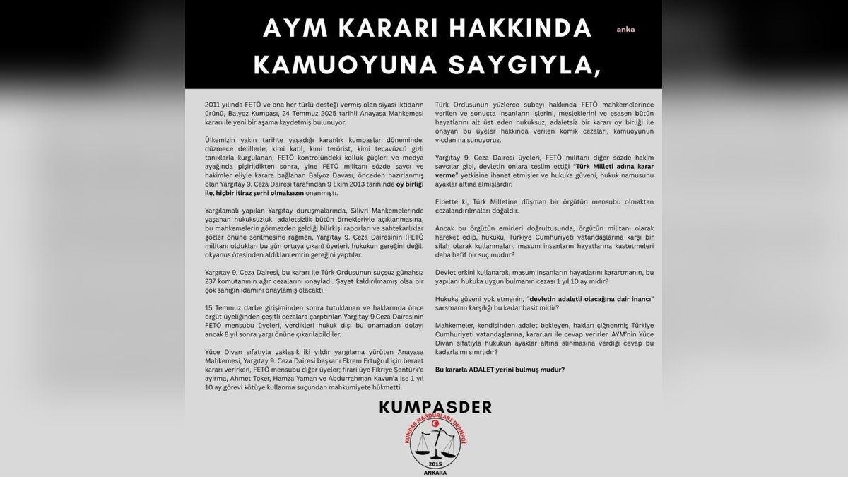 KUMPASDER'den tepki: Balyoz kumpası kararını onayan eski Yargıtay üyelerine ceza yetersiz