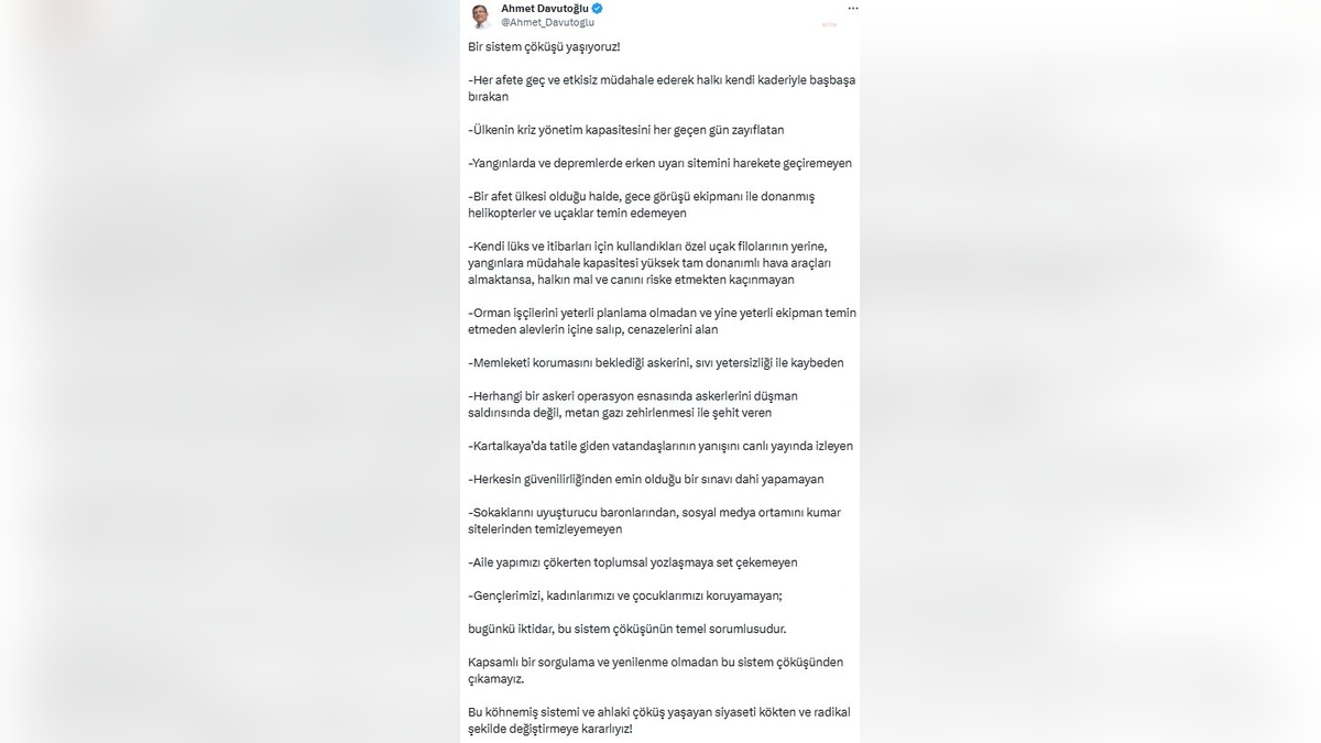 Davutoğlu: Sistem çöküşünün sorumlusu iktidardır