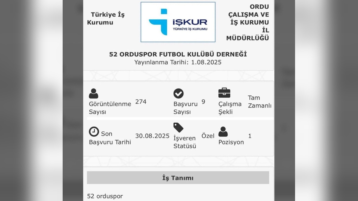 52 Orduspor'un İŞKUR ilanı sosyal medyada viral oldu
