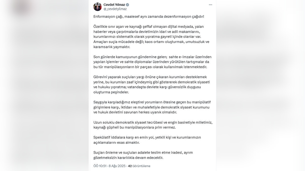 Yılmaz: Sahte e-imza ve diplomalar manipülasyon aracı olarak kullanılıyor
