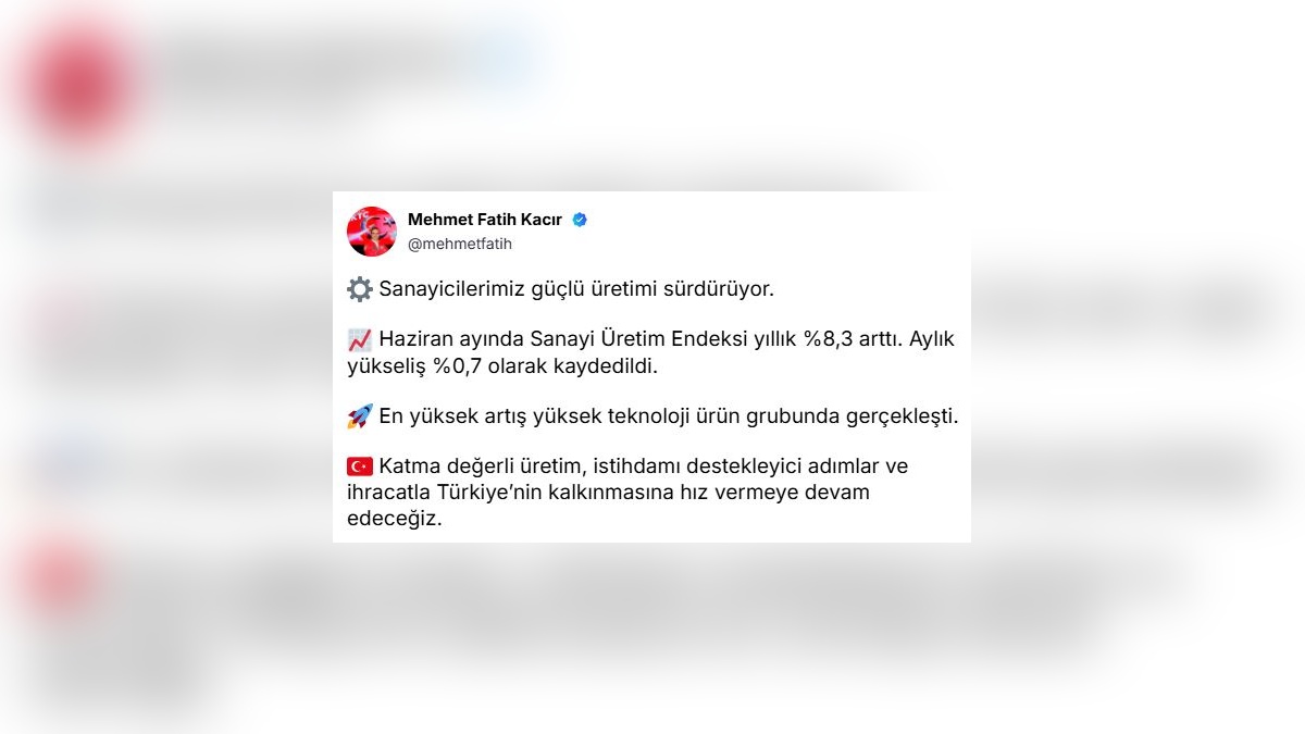 Sanayi üretimi haziran'da yüzde 8,3 arttı