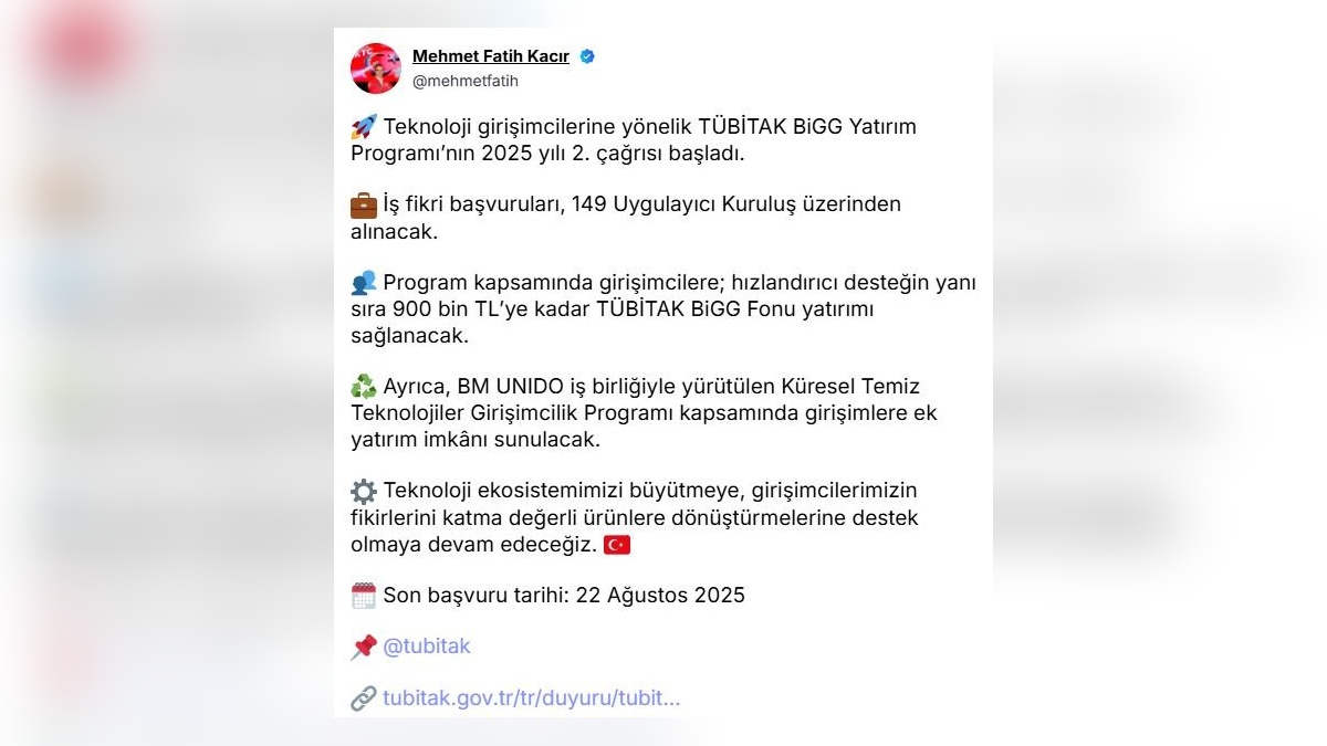 BiGG Yatırım Programı'nın 2025 yılı 2'nci çağrısı açıldı