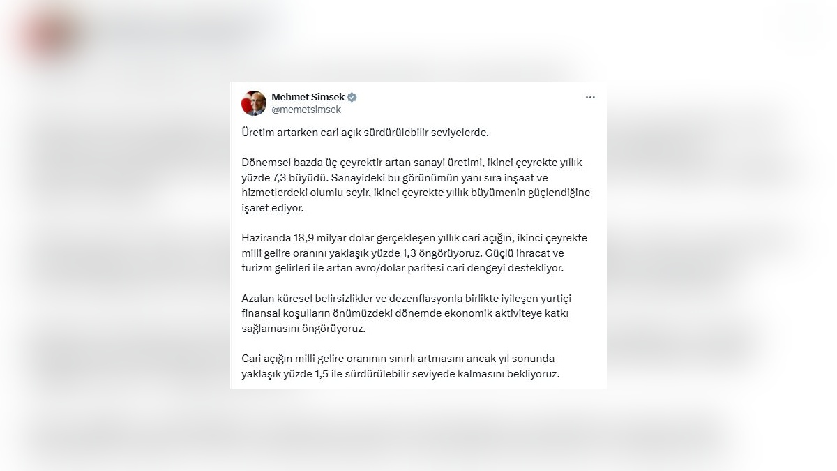 Şimşek: Cari açık yıl sonunda yüzde 1,5'te kalacak