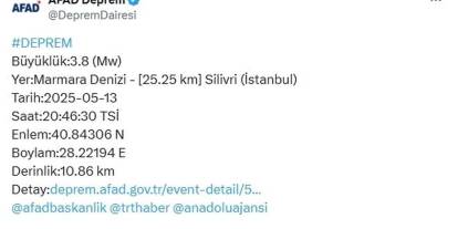İstanbul'da 3.8 Büyüklüğünde Deprem