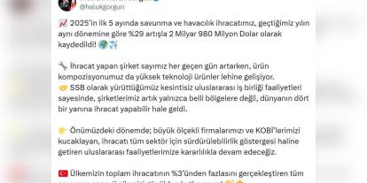Savunma ve havacılık ihracatı 2 milyar 980 milyon dolara ulaştı