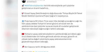 Kacır: 50 milyon TL'ye varan hibe ile Türkçe yapay zeka modelleri geliştirilecek