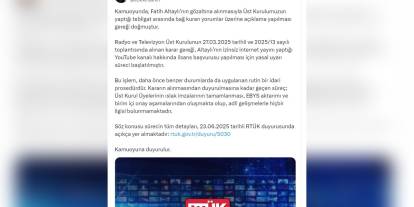 RTÜK Başkanı Şahin: Fatih Altaylı'nın YouTube kanalı için yasal uyarı süreci başlatıldı