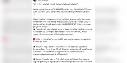 İçişleri Bakanı Yerlikaya: 2005'te Bingöl'de bulunan bebek cesedi davasında tutuklama