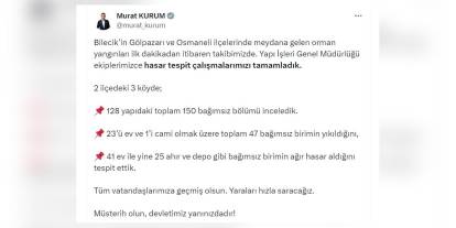 Kurum'dan yangın hasarı açıklaması: 47 yapı yıkıldı, 66 yapı ağır hasarlı