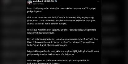 Ulaştırma Bakanı Uraloğlu: İran'daki uçaklarımız Türkiye'ye dönüyor