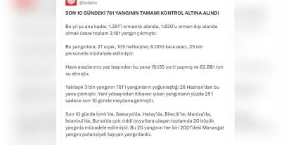İletişim Başkanlığı: Son 10 günde 761 yangın kontrol altına alındı