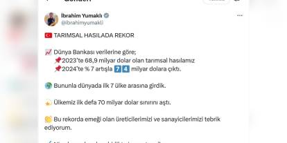 Türkiye'nin tarımsal hasılası 74 milyar dolara yükseldi