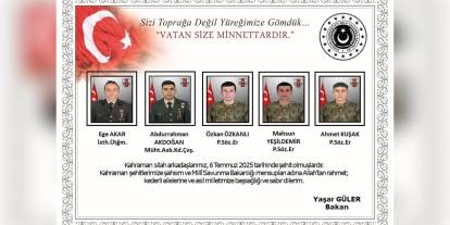 Bakan Güler'den şehitler için taziye mesajı