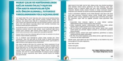 TTB'den Çalık'ın tahliyesi çağrısı: 'Hasta mahpusların yaşam hakkı ihlal ediliyor'