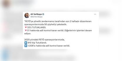 İçişleri Bakanı Yerlikaya: 20 ilde FETÖ operasyonu, 33 tutuklama