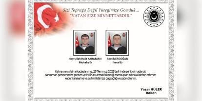 Bakan Güler'den şehit erler için taziye mesajı