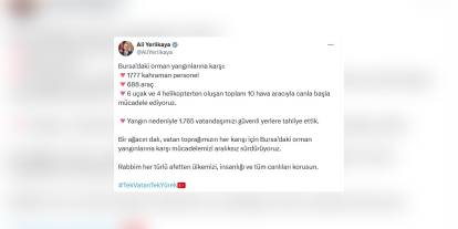 Yerlikaya: Bursa'daki yangında 1765 kişi tahliye edildi