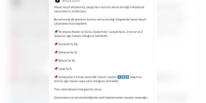 Kurum'dan yangın hasar tespiti açıklaması: 104 bağımsız birim ağır hasarlı