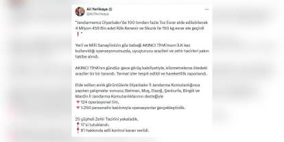 Yerlikaya: Diyarbakır'da AKINCI TİHA ile dev operasyon: 4 milyon kök kenevir ele geçirildi