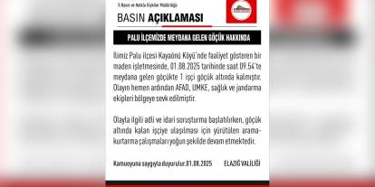 Elazığ Valiliği: Maden ocağı göçük olayında arama kurtarma çalışmaları sürüyor