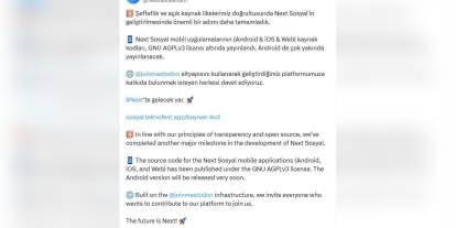 NEXT Sosyal kaynak kodları açık kaynaklı oldu