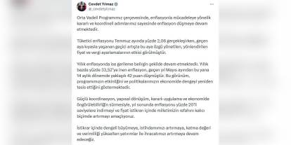 Yılmaz: Enflasyon Temmuz'da yüzde 2,06, yıllık bazda yüzde 33,52