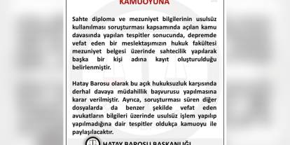 Hatay Barosu: Depremde ölen avukatın diploması sahtekarlar tarafından kullanıldı