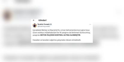 Bakan Yumaklı: Çanakkale'deki yangınlar büyük ölçüde kontrol altında