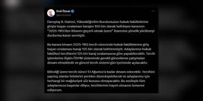 YÖK Başkanı Özvar: Hukuk fakültesi barajı 125 bin olarak belirlendi
