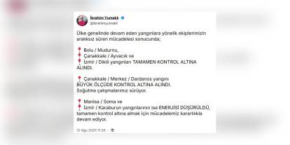 İbrahim Yumaklı: 3 orman yangını tamamen, 2 yangın büyük ölçüde kontrol altında