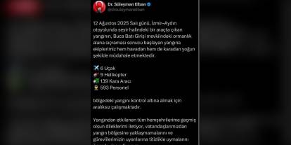 İzmir Valisi Elban: İzmir-Aydın otoyolunda çıkan yangın söndürme çalışmaları sürüyor